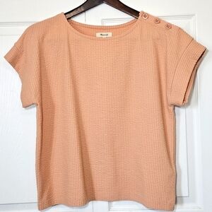 Madewell‎ Seersucker Button Shoulder Short Sleeve Shirt Orange Boho Medium Boxy